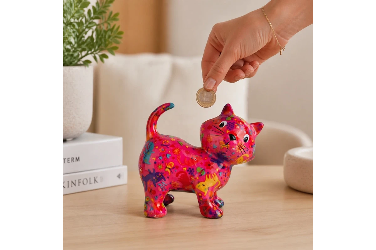 Kiki Koyu Pembe Kedi Kumbara