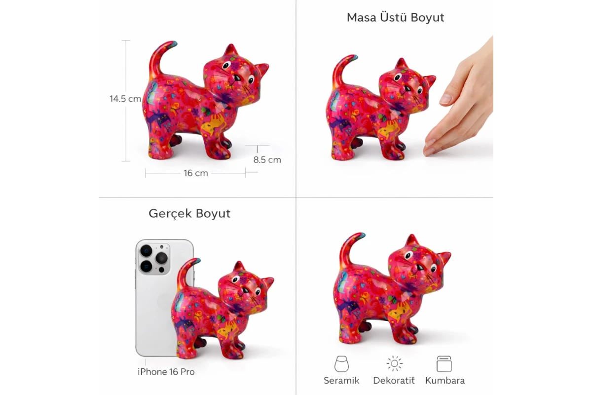 Kiki Koyu Pembe Kedi Kumbara