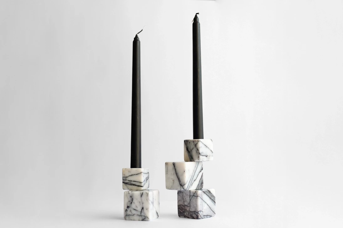 Tetris 2li Leylak Mermer Şamdan