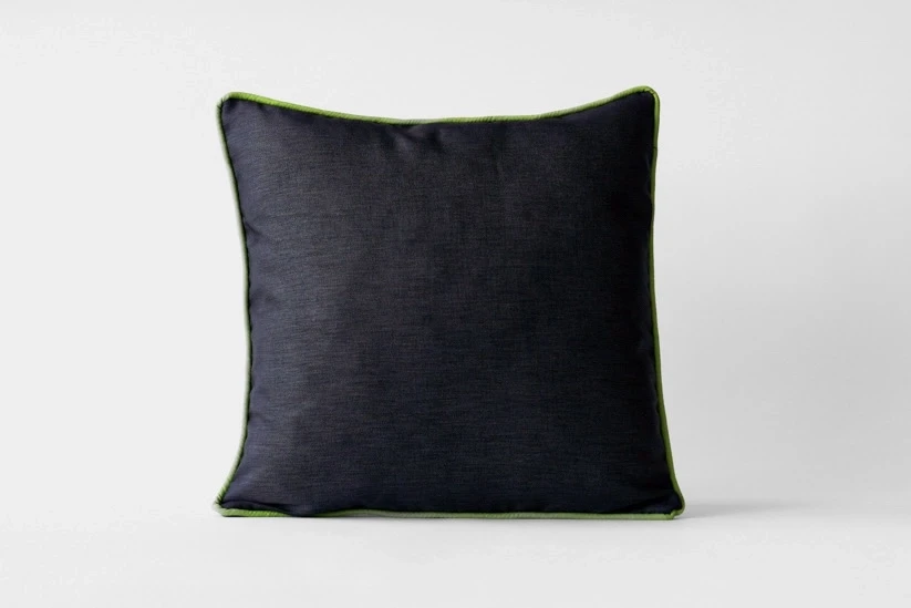 Yeşil Biyeli Gri Kanvas Kırlent Kılıfı